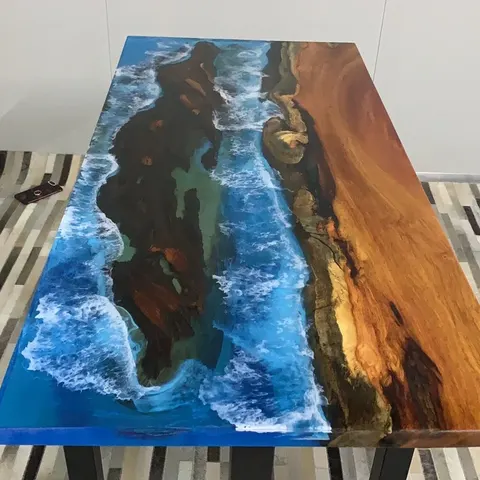 Table à manger epoxy Vire, résine bleue — tables à manger epoxy