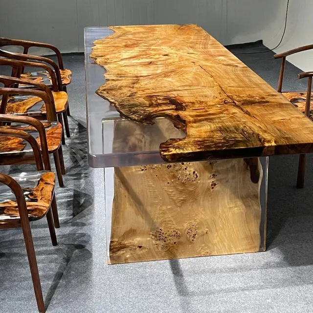 Table à manger epoxy Yonne, résine transparente — tables à manger epoxy