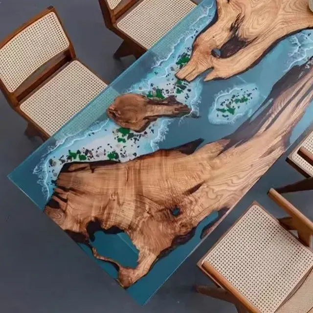 Table à manger océan Eure, résine bleue — tables à manger epoxy