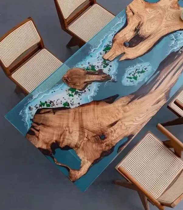 Table à manger océan Eure, résine bleue — tables à manger epoxy ATELIER RIVIÈRE