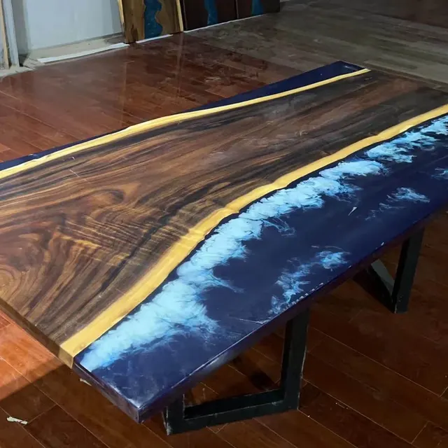Table à manger océan Fango, résine bleue — tables à manger epoxy