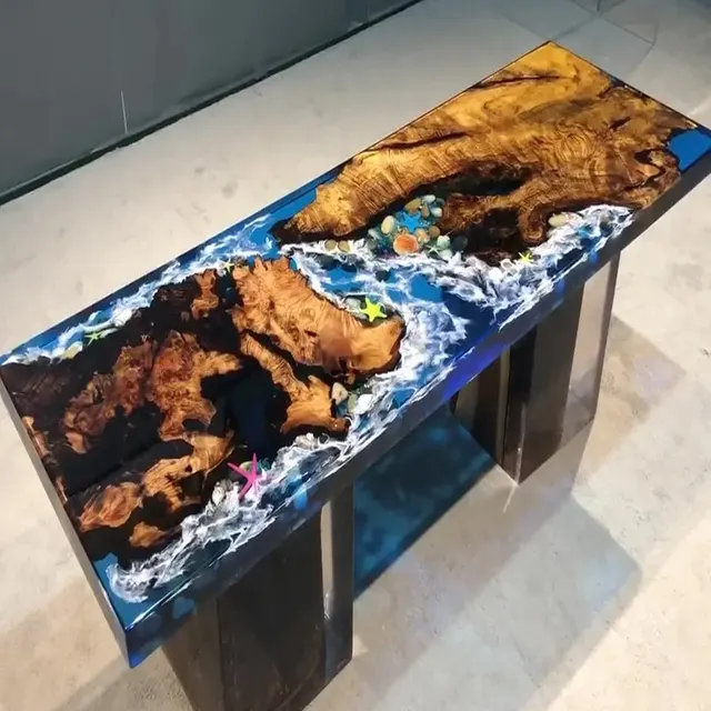 Table à manger océan Gardon, résine bleue — tables à manger epoxy