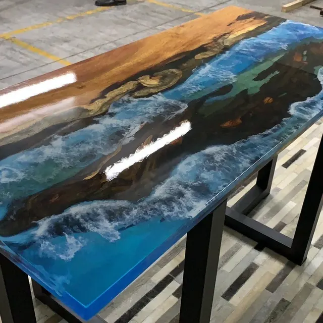 Table à manger océan Guiers, résine bleue — tables à manger epoxy