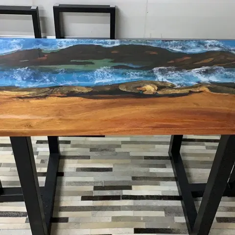 Table à manger océan Huisne, résine bleue — tables à manger epoxy