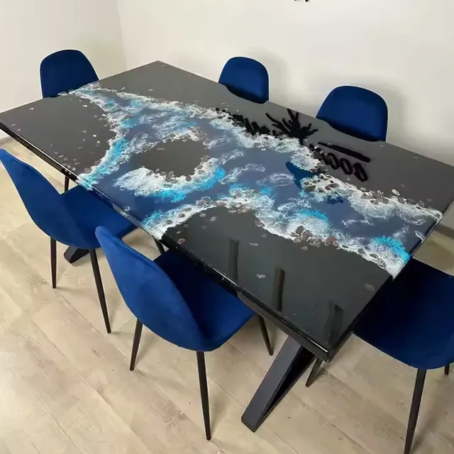 Table à manger océan Lignon, résine noire — tables à manger epoxy