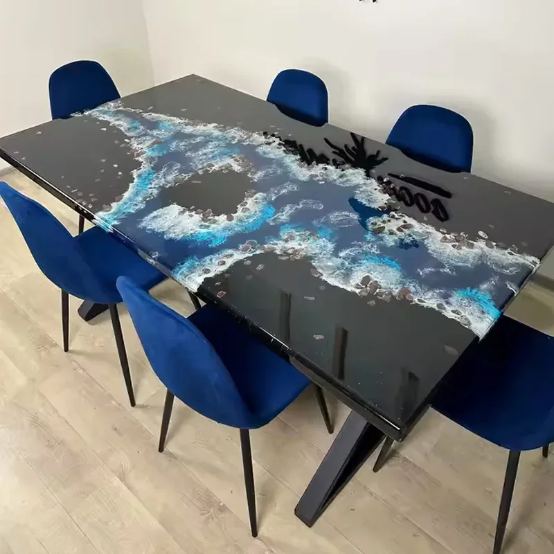 Table à manger océan Lignon, résine noire — ATELIER RIVIÈRE, fabrication à la commande