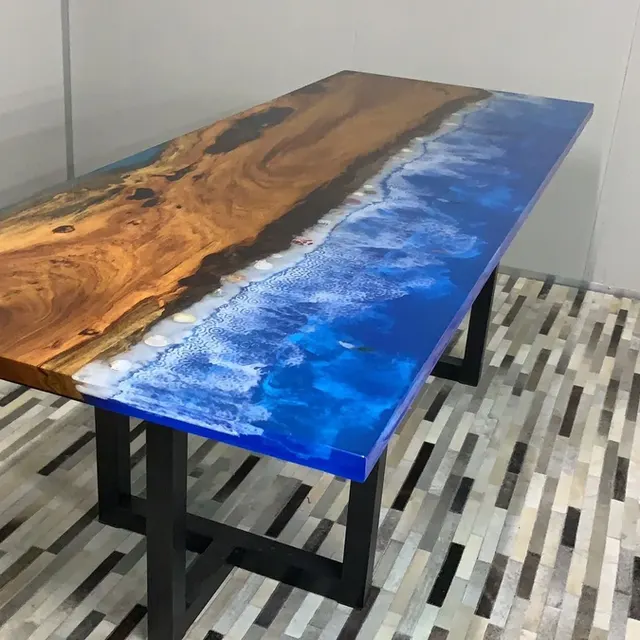 Table à manger océan Tavignano, résine bleue — tables à manger epoxy
