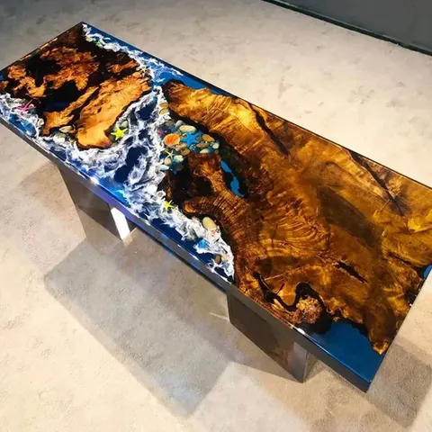 Table à manger océan Veyle, résine bleue — tables à manger epoxy