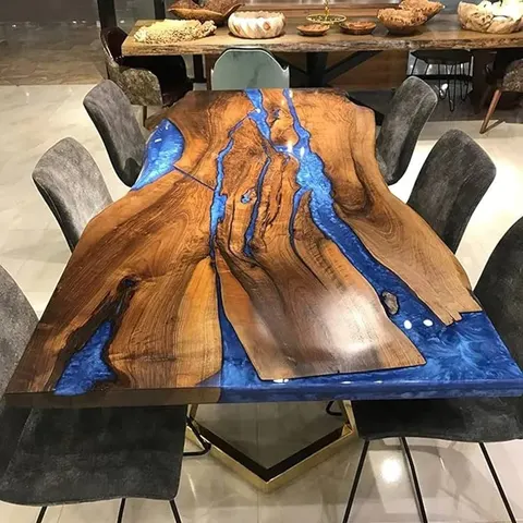 Table à manger rivière Aff, résine bleue — tables à manger epoxy