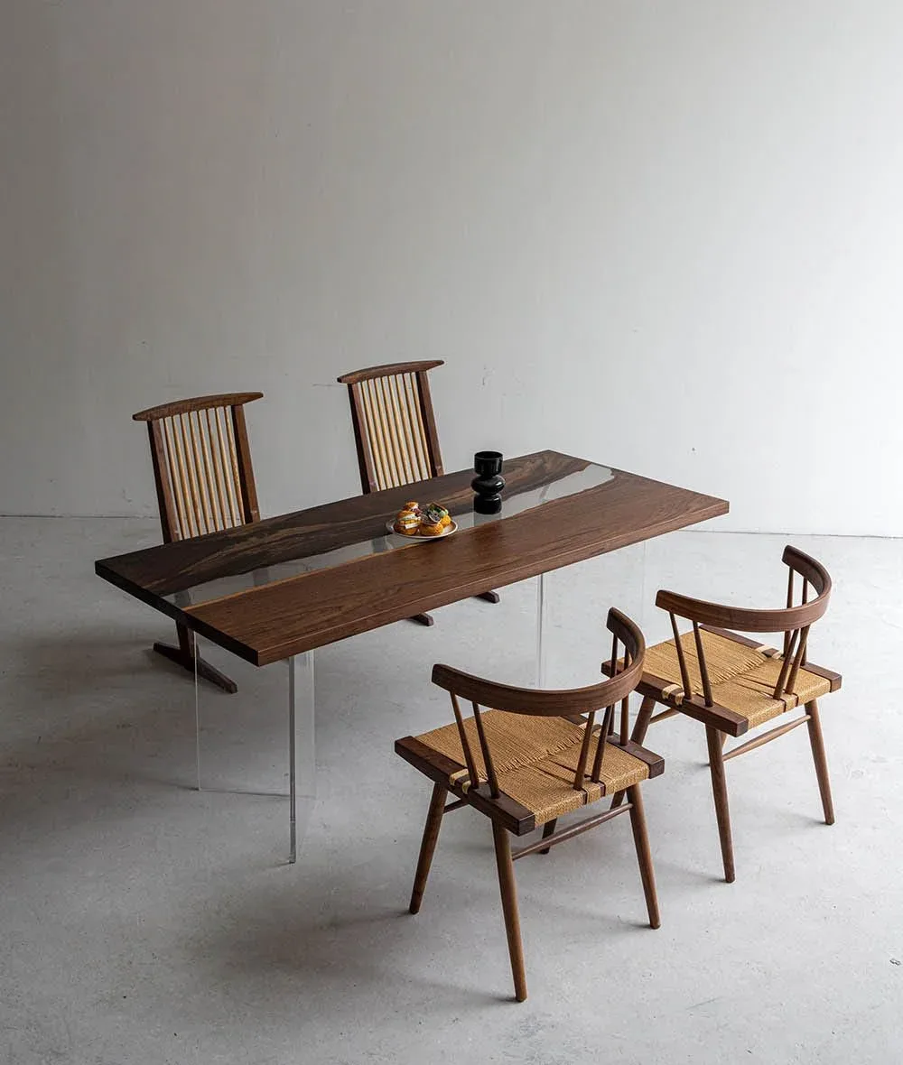 Table à manger rivière Aigues teinte noyer, résine noire, vue 2 sur 2