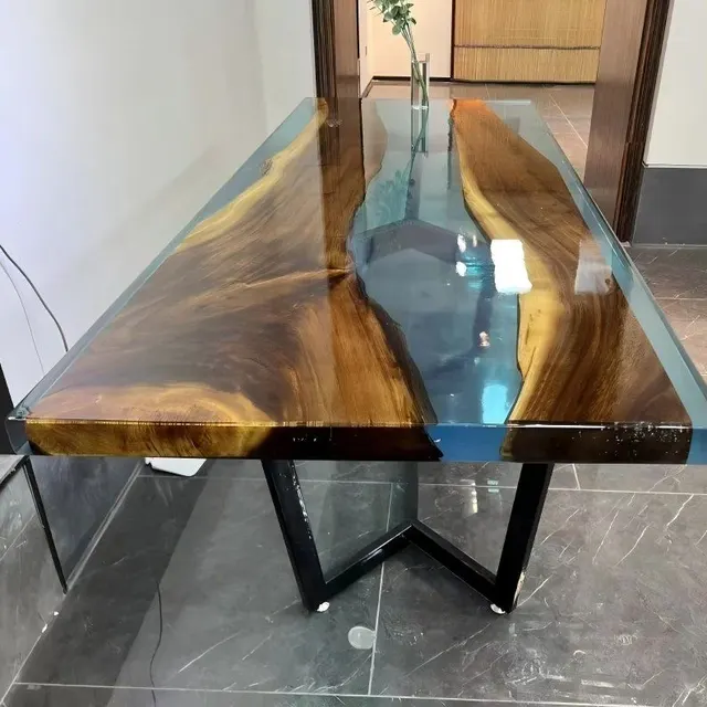 Table à manger rivière Aisne, résine transparente — tables à manger epoxy
