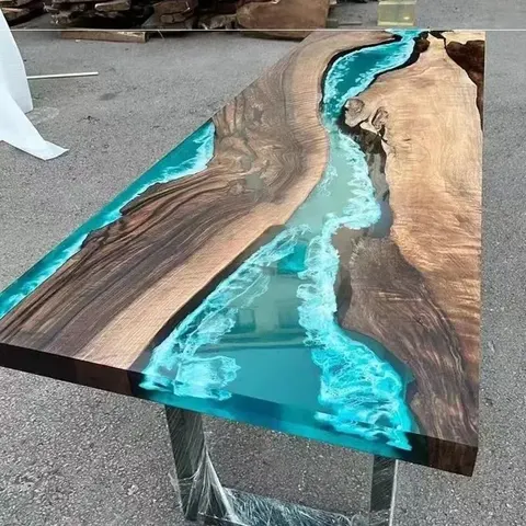 Table à manger rivière Aron, résine bleue — tables à manger epoxy