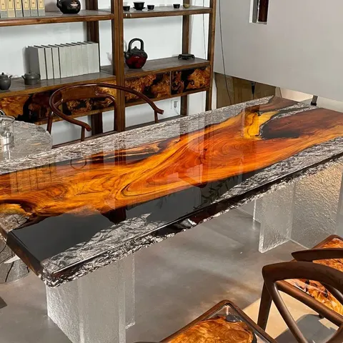 Table à manger rivière Authie, résine noire — tables à manger epoxy