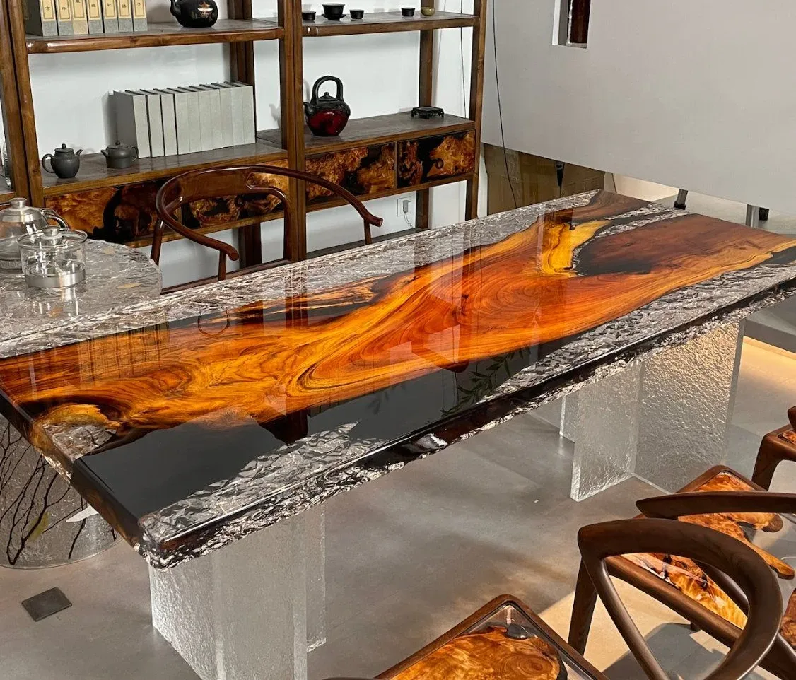 Table à manger rivière Authie, résine noire — ATELIER RIVIÈRE, fabrication à la commande