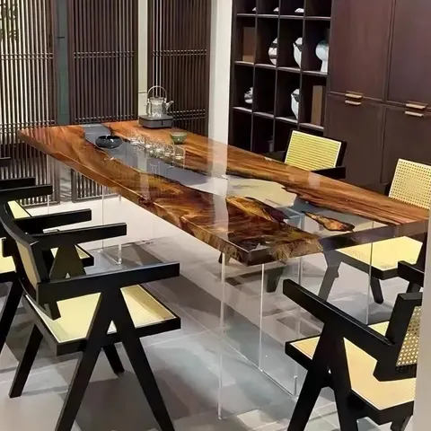 Table à manger rivière Baïse, résine transparente — tables à manger epoxy