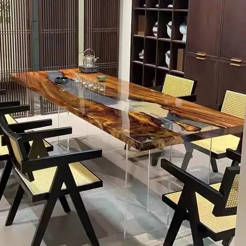 Table à manger rivière Baïse, résine transparente, vue 2 sur 2