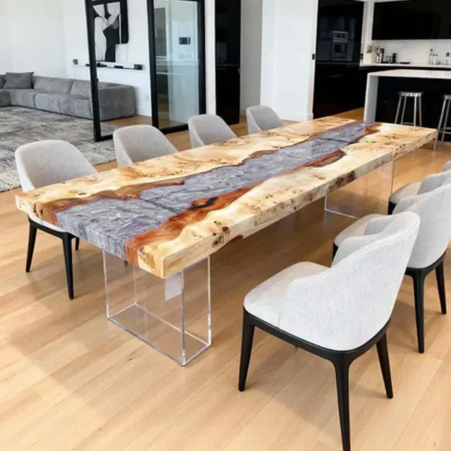 Table à manger rivière Besbre, résine transparente — tables à manger epoxy