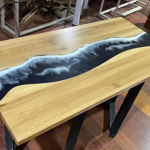 Table à manger rivière Bévéra, résine noire — tables à manger epoxy