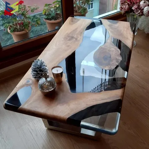 Table à manger rivière Bourbince, résine transparente — tables à manger epoxy