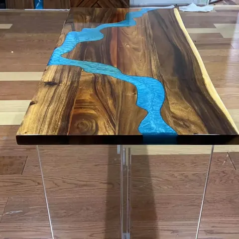 Table à manger rivière Buëch, résine bleue — tables à manger epoxy