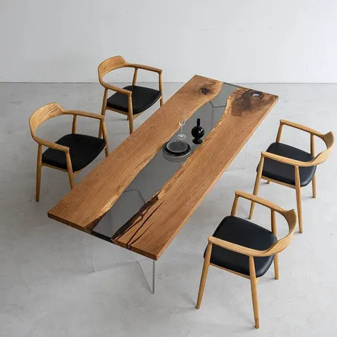 Table à manger rivière Chassezac, résine noire — tables à manger epoxy