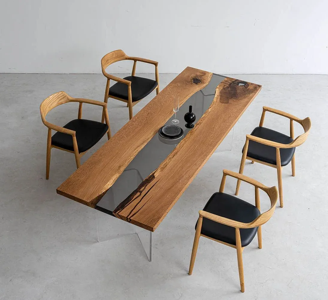 Table à manger rivière Chassezac, résine noire — ATELIER RIVIÈRE, fabrication à la commande