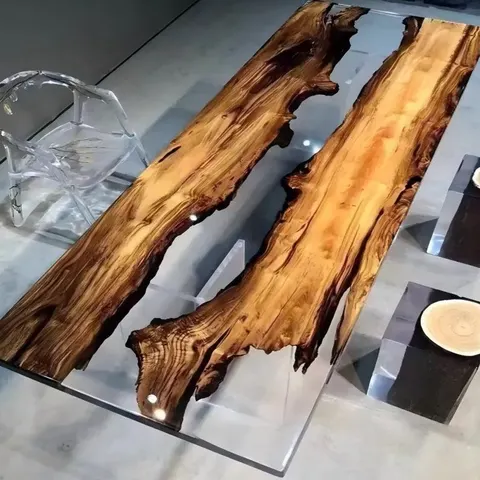 Table à manger rivière Dadou, résine transparente — tables à manger epoxy