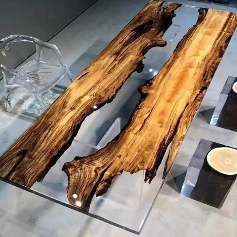 Table à manger rivière Dadou, résine transparente, vue 2 sur 2