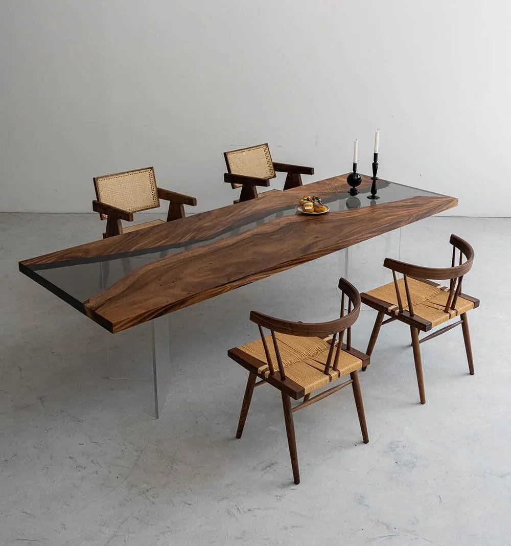 Table à manger rivière Dadou teinte noyer, résine noire — ATELIER RIVIÈRE, fabrication à la commande