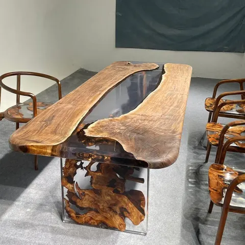 Table à manger rivière Escaut, résine transparente — tables à manger epoxy