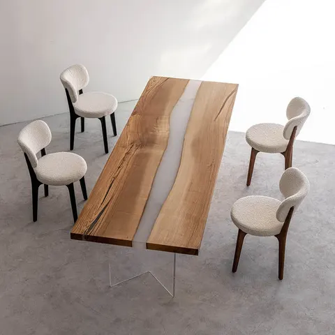 Table à manger rivière Garonne teinte chêne, résine transparente — tables à manger epoxy
