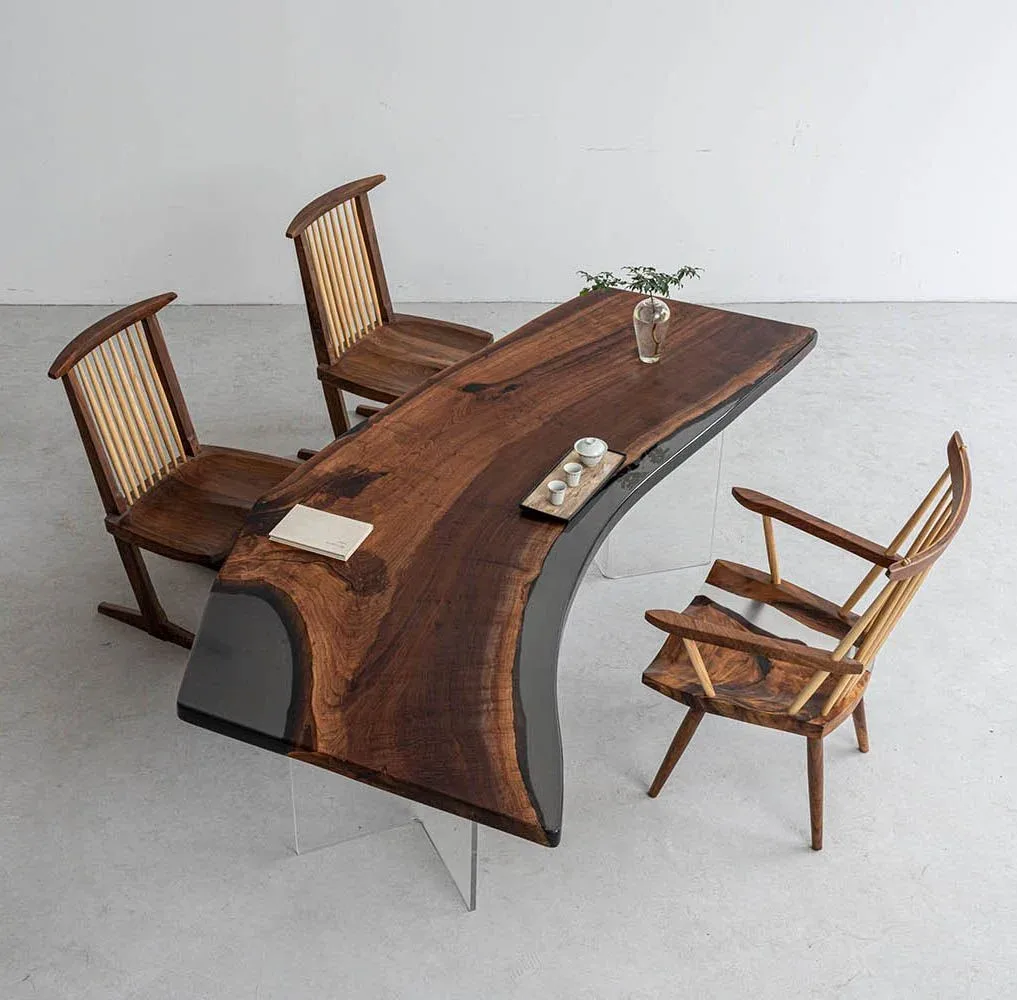 Table à manger rivière Gartempe, résine noire, vue 4 sur 5