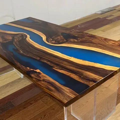 Table à manger rivière Lauter, résine bleue — tables à manger epoxy