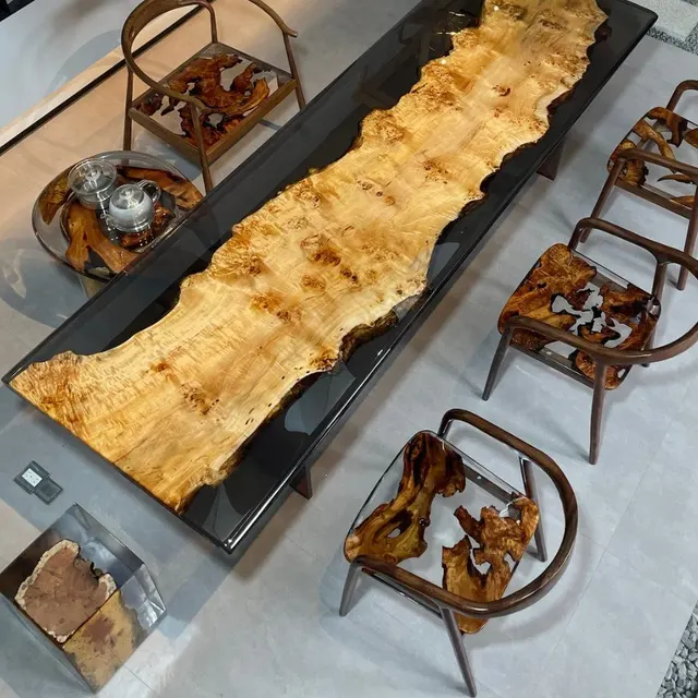 Table à manger rivière Lauter, résine noire — tables à manger epoxy