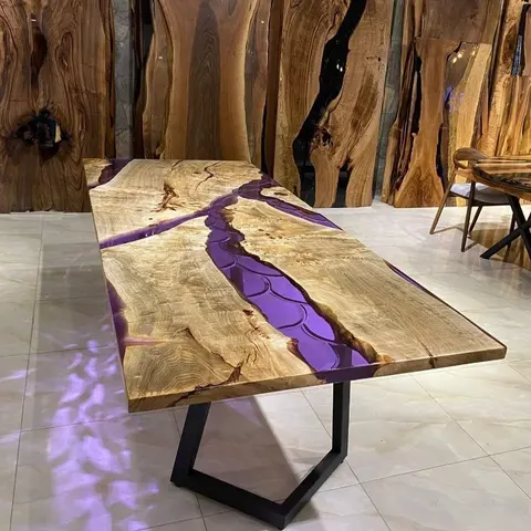 Table à manger rivière Léguer, résine colorée — tables à manger epoxy