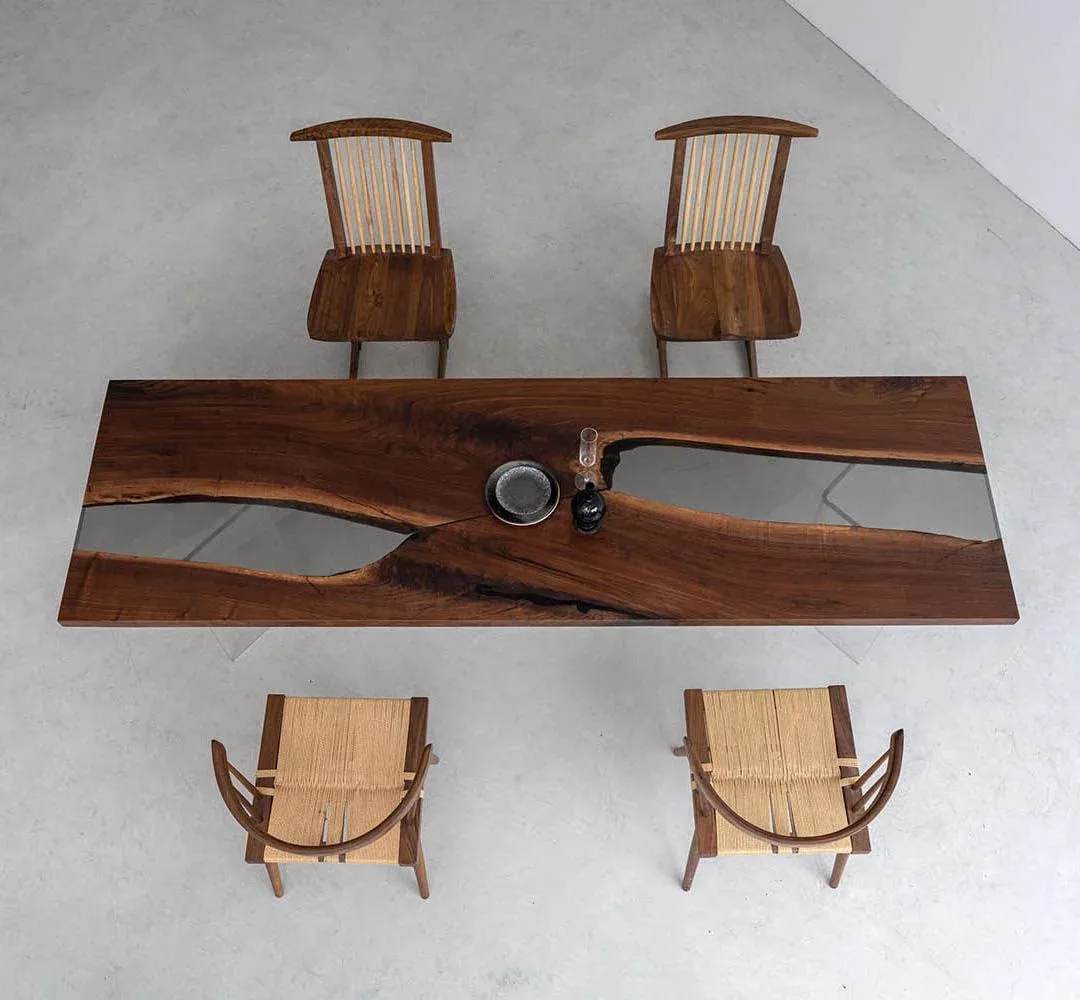 Table à manger rivière Lez, résine transparente — ATELIER RIVIÈRE, fabrication à la commande