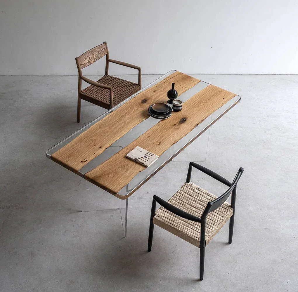 Table à manger rivière Lot teinte chêne, résine noire — ATELIER RIVIÈRE, fabrication à la commande