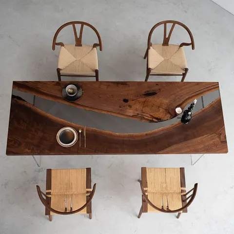 Table à manger rivière Loup, résine noire — tables à manger epoxy