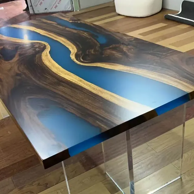 Table à manger rivière Maine, résine bleue — tables à manger epoxy