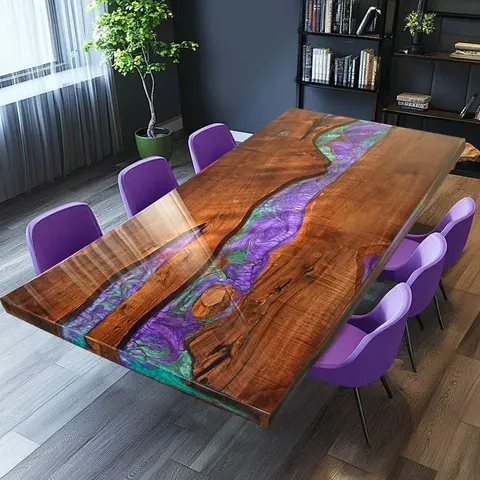 Table à manger rivière Mayenne, résine colorée — tables à manger epoxy