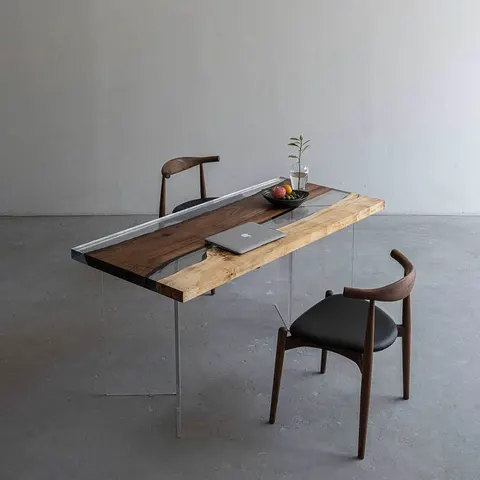 Table à manger rivière Meuse, résine transparente — tables à manger epoxy