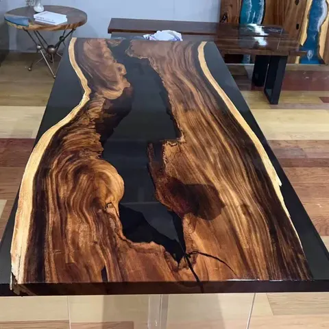 Table à manger rivière Moder, résine noire — tables à manger epoxy