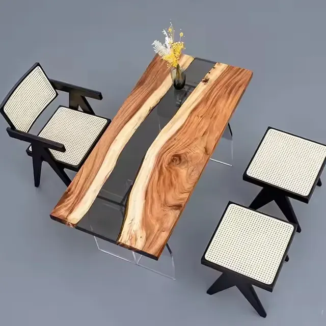 Table à manger rivière Moselle, résine noire — tables à manger epoxy