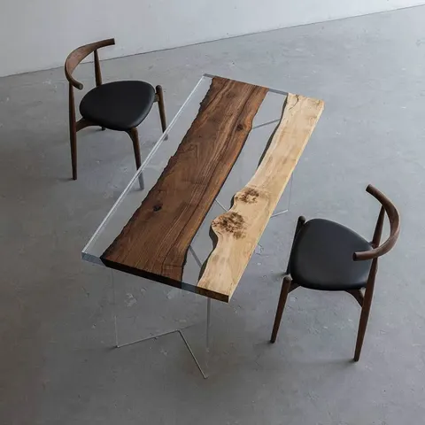 Table à manger rivière Moselle, résine transparente — tables à manger epoxy