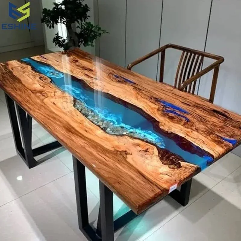 Table à manger rivière Nive, résine bleue, vue 2 sur 2