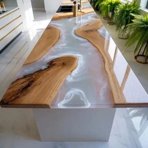 Table à manger rivière Oise, résine blanche