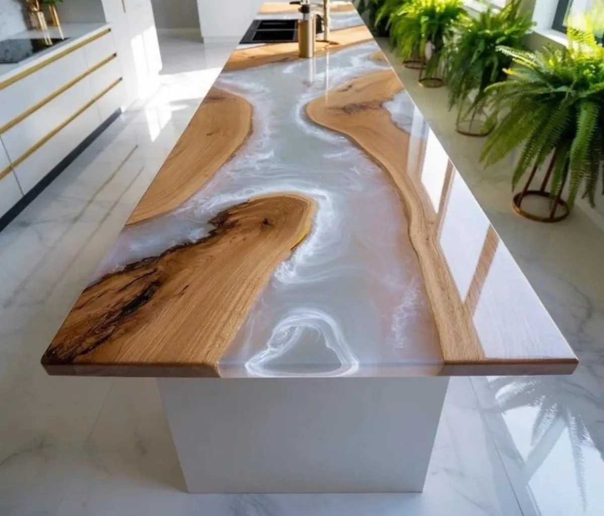 Table à manger rivière Oise, résine blanche — ATELIER RIVIÈRE, fabrication à la commande
