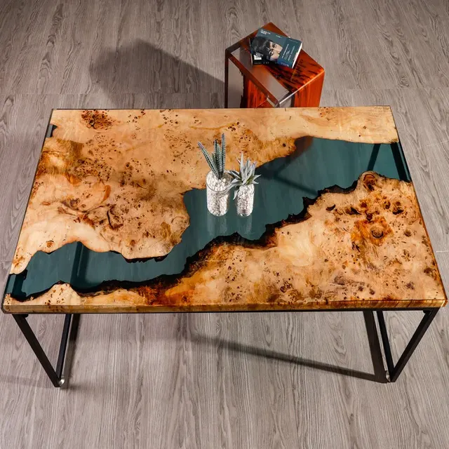 Table à manger rivière Ourcq, résine verte — tables à manger epoxy