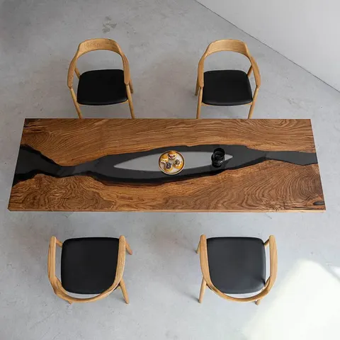 Table à manger rivière Paillon, résine noire — tables à manger epoxy