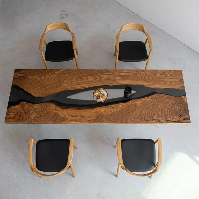 Table à manger rivière Paillon, résine noire — tables à manger epoxy